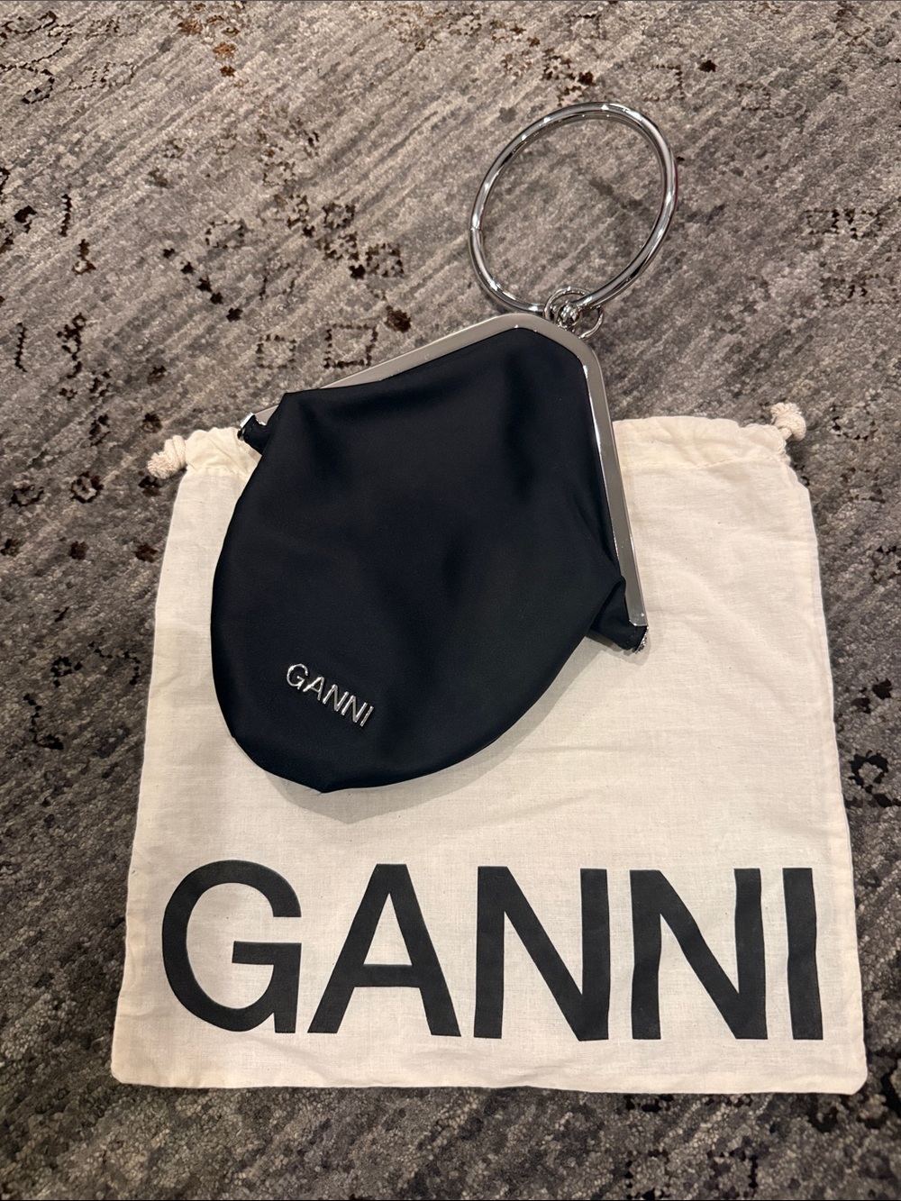 Ganni Black Ring-Handle Wristlet Pouch